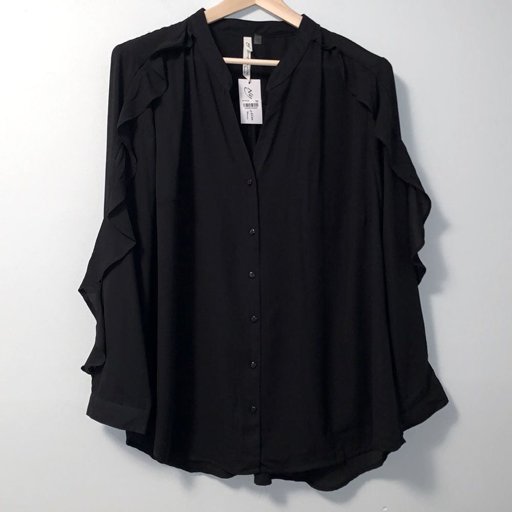 Woman’s semi sheer black blouse.